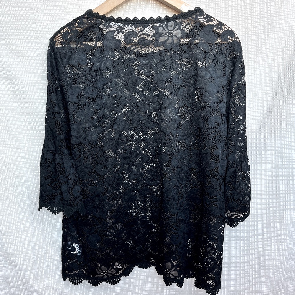 Black Lace Semi Sheer Top 90s Whimsigoth Romantic Neo-Victorianism Lingerie - Picture 8 of 9